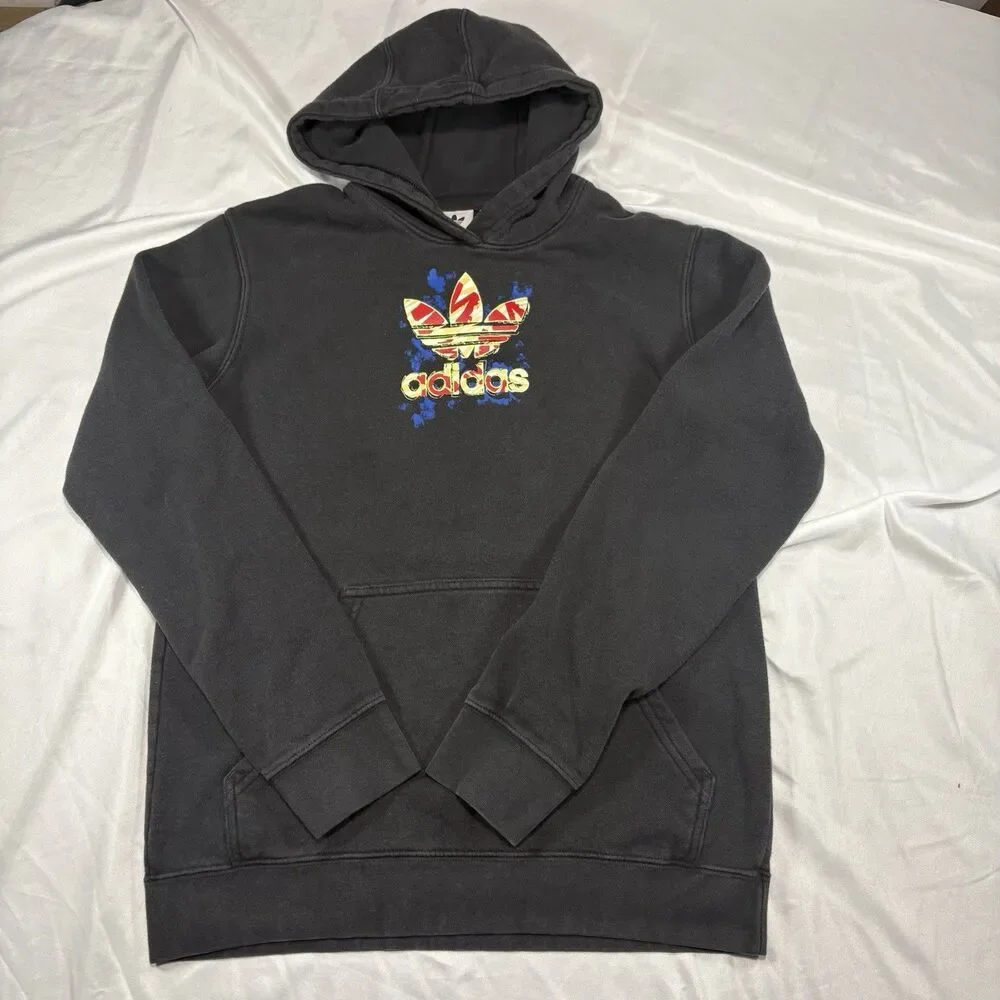 Adidas Youth XL (16-17) Graphic Cloudy Trefoil Pullover Hoodie Sweatshirt Black